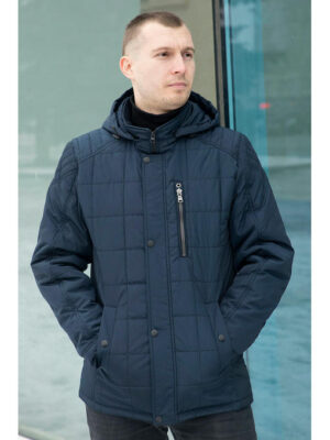 Куртка мужская демисезон темно-синяя стеганная крупной клеткой