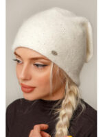 Белая двойная шапка Бант с украшением на зиму