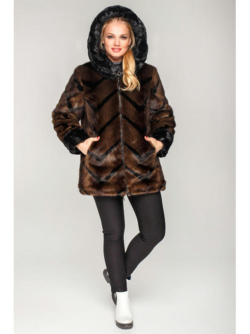 Полушубок из искусственного меха норка черно-коричневая — изображение 3