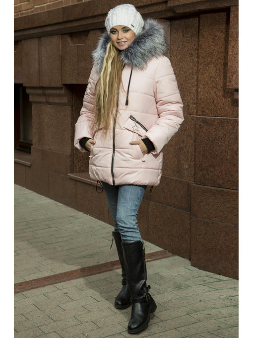 Модная зимняя куртка Кристина в розовом цвете (пудра)