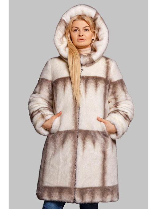 Красивая шуба серо-бежевая на молнии из эко-меха, р 46-56 — изображение 3