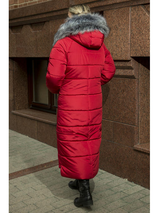 Пальто зимнее из плащевки ниже колена красное — изображение 5