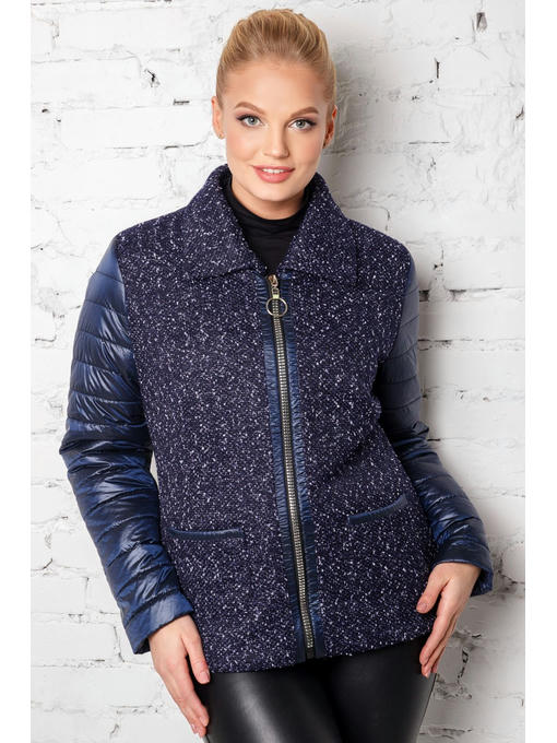 Женская куртка-пиджак на весну синяя с буклированными вставками — изображение 2