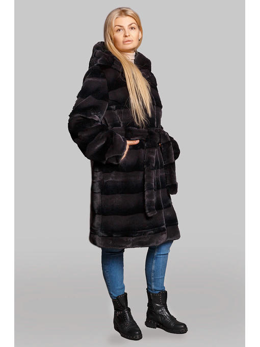 Стильная шуба Бланка на зиму из эко-меха норка с поясом в цвете графит — изображение 8