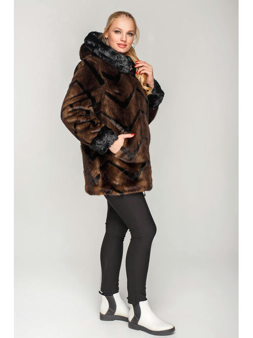 Полушубок из искусственного меха норка черно-коричневая — изображение 8