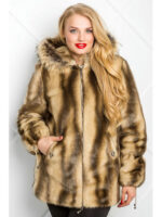 Полушубок из искусственной норки на молнии в цвете орех