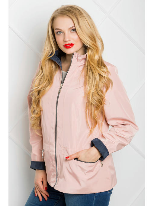 Недлинная женская ветровка цвета пудра B-2 с регулирующимся рукавом — изображение 2