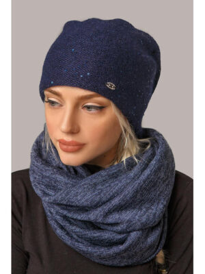 Шарф-снуд женский с люриксом синего цвета, трикотаж