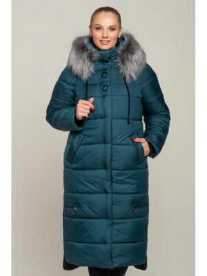 Длинное пальто-куртка на зиму в цвете волна