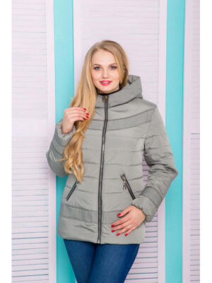 Куртка женская Майа оливкового цвета с капюшоном на молнии