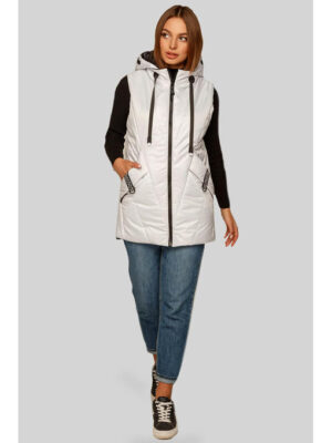 Модный жилет из плащевки с отстежным капюшоном, белый