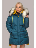 Женская голубая (волна) зимняя куртка Лиза с белым мехом, р. 44-56