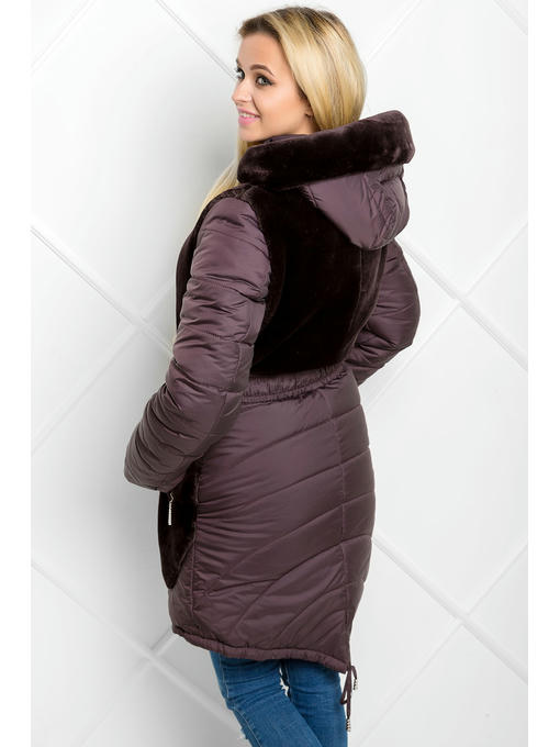 Зимняя куртка с искусственным мехом коричневого цвета — изображение 4
