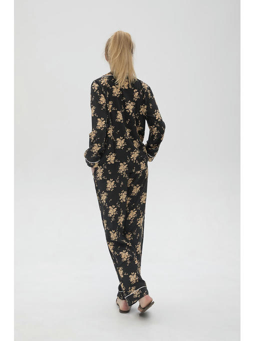 Пижама женская из вискозы черная с цветочным принтом — изображение 2