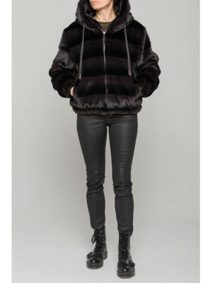 Короткая шуба из эко-меха норка цвета графит