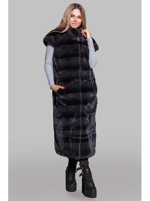 Женский меховой жилет из стриженой эко-норки без капюшона в цвете графит — изображение 6