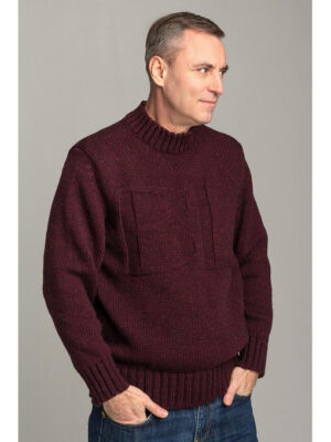 Теплый шерстяной мужской свитер с высокой горловиной в цвете бордо