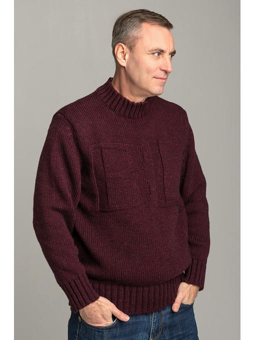 Теплый шерстяной мужской свитер с высокой горловиной в цвете бордо
