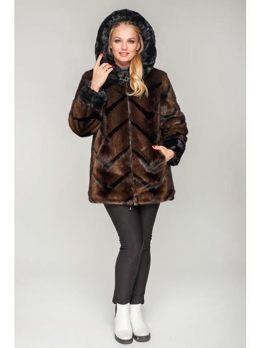 Полушубок из искусственного меха норка черно-коричневая — изображение 4