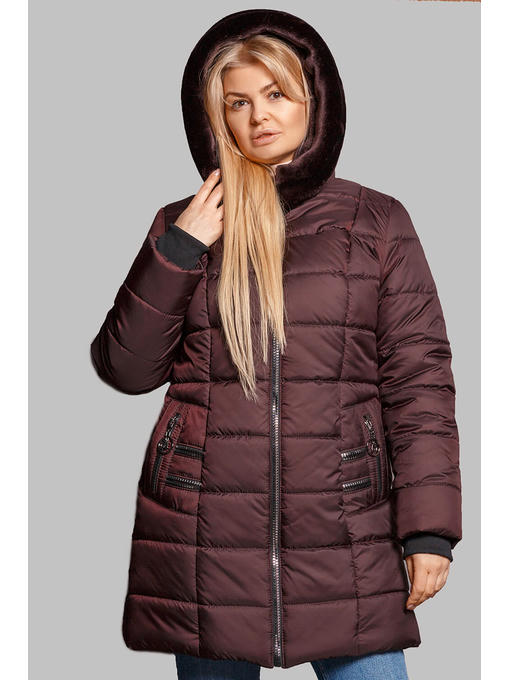 Зимняя женская куртка с капюшоном в цвете бордо, р 52-62