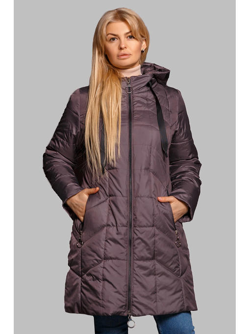 Демисезонная женская куртка темно-сиреневого цвета в размерах 50-60 с капюшоном
