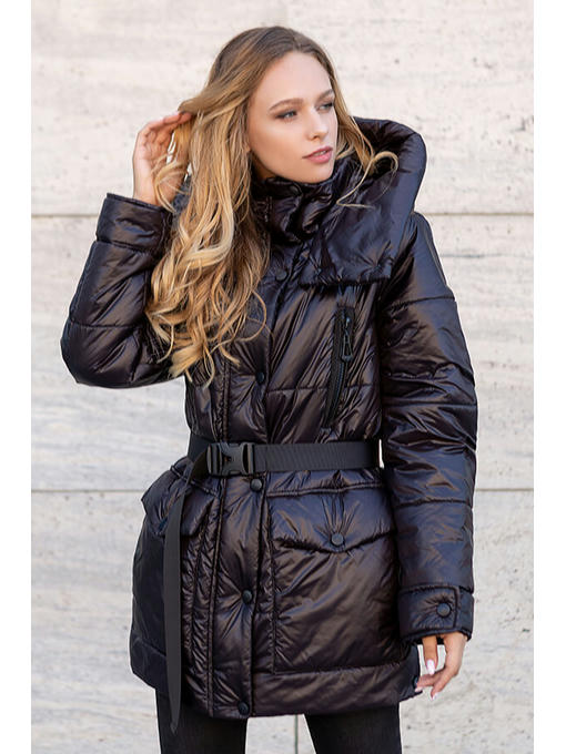 Демисезонная женская куртка еврозима черная, 46-56 р — изображение 5