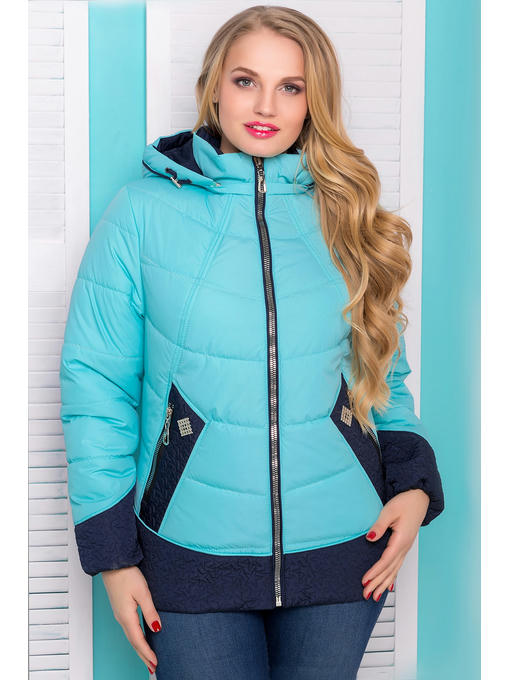 Женская демисезонная берюзовая куртка с синими элементами
