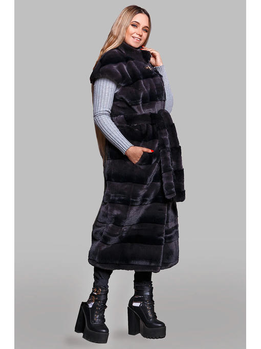 Женский меховой жилет из стриженой эко-норки без капюшона в цвете графит — изображение 3