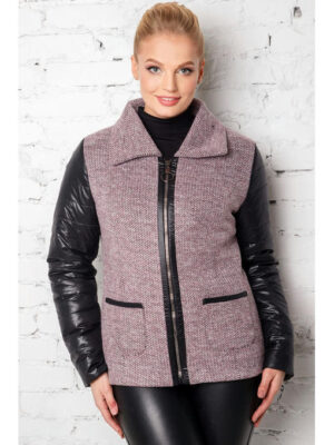 Демисезонная комбинированная женская куртка с черными рукавами