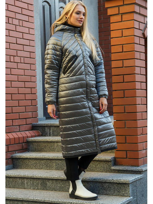 Молодежное модное демисезонное пальто в стиле оверсайз стального цвета — изображение 3