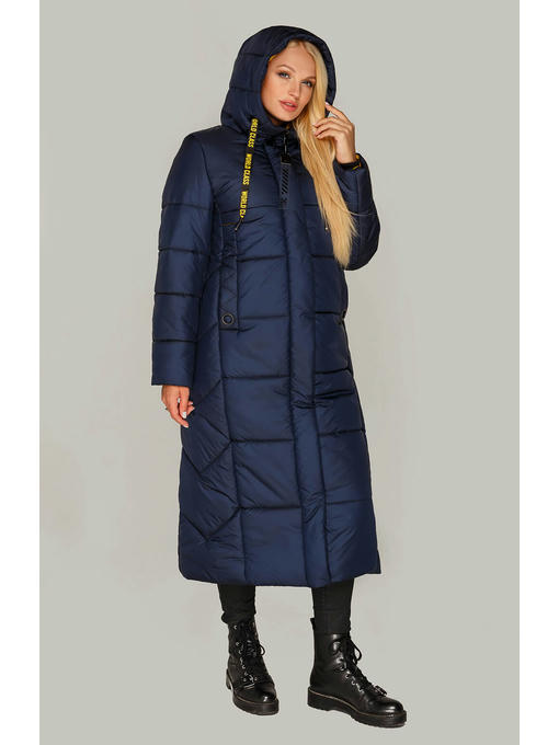 Синее зимнее женская пальто - куртка модного покроя с вшитым капюшоном от — изображение 6