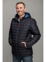 Мужская стильная демисезонная куртка синяя с голубым капюшоном