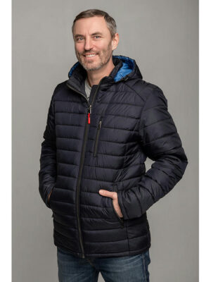 Мужская стильная демисезонная куртка синяя с голубым капюшоном