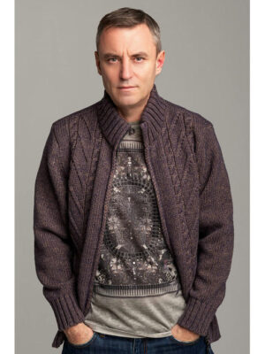 Стильная шерстяная мужская кофта фиолетовая