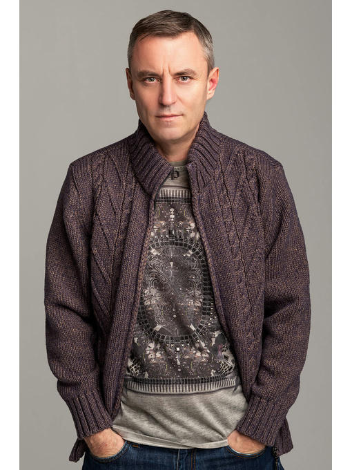 Стильная шерстяная мужская кофта фиолетовая