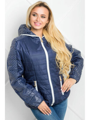 Куртка демисезонная синяя в белый горох с капюшоном