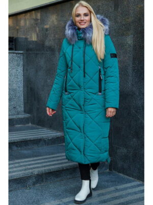 Зимнее женское удлиненное пальто, цвет изумруд