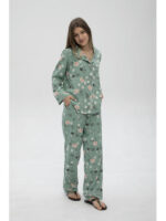 Пижама женская из вискозы мята с цветочным принтом