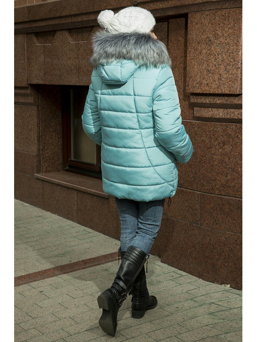 Куртка средней длины женская зима в бирюзовом цвете — изображение 4