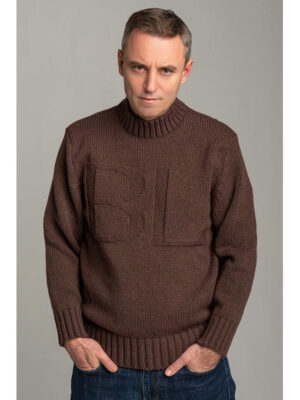 Теплый шерстяной мужской свитер с высокой горловиной мокко меланж