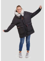 Стильная женская парка Джастин с меховым воротником черная