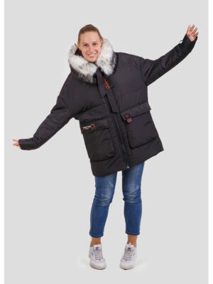 Стильная женская парка Джастин с меховым воротником черная
