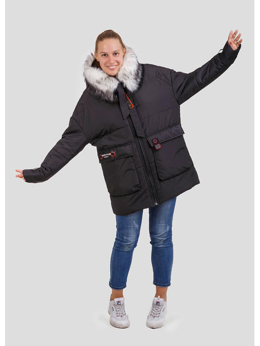 Стильная женская парка Джастин с меховым воротником черная
