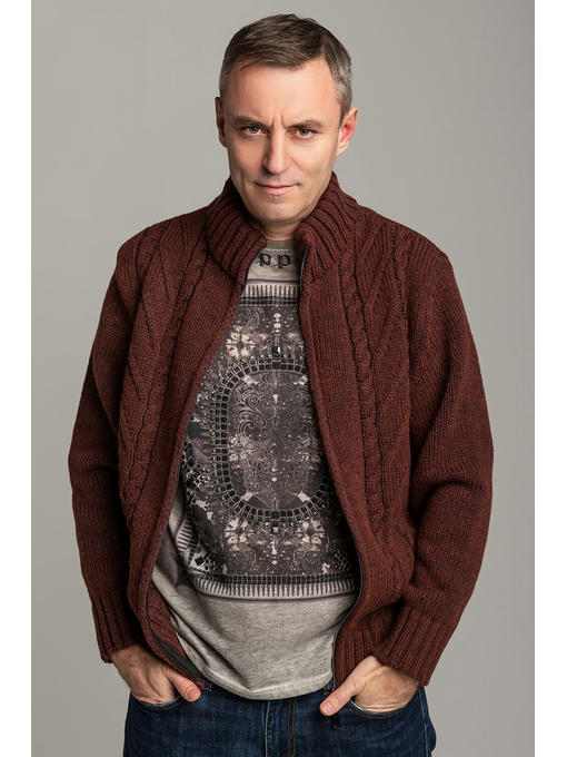 Стильная шерстяная мужская кофта терракотовая