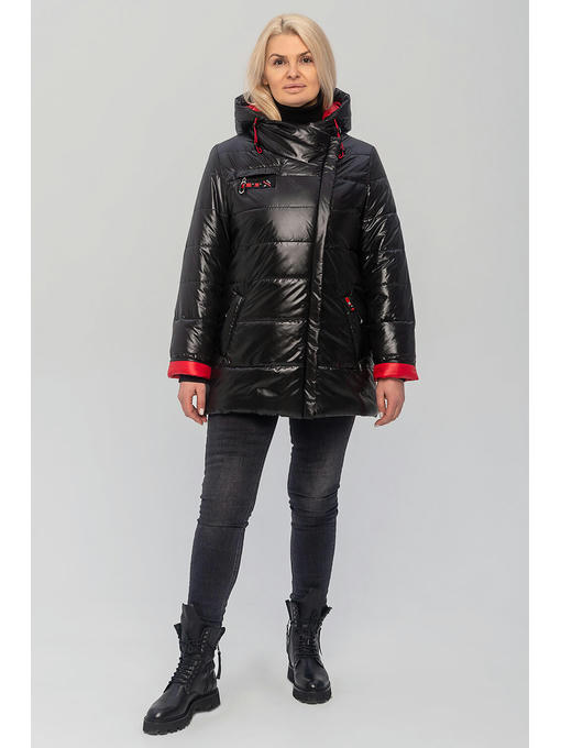 Демисезонная женская куртка с поясом черная больших размеров — изображение 3