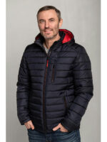 Мужская стильная демисезонная куртка синяя с красным капюшоном