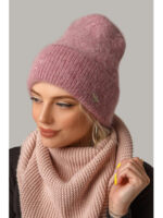 Зимняя шапка Люси ангора с отворотом розового цвета