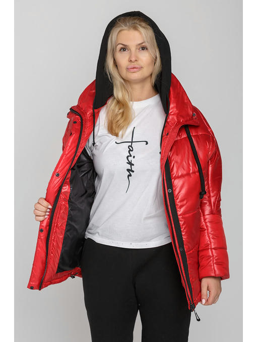 Женская зимняя куртка с капюшоном красная — изображение 2