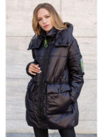 Куртка женская демисезонная удлиненная Тина черная оверсайз, 46-52 р