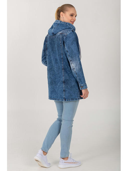 Демисезонная женская джинсовая куртка-ветровка на пуговицах с накладными карманами — изображение 5